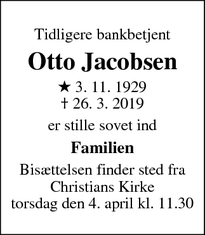 Dødsannoncen for Otto Jacobsen - København Ø