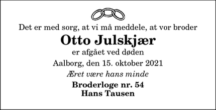 Dødsannoncen for Otto Julskjær - Aalborg