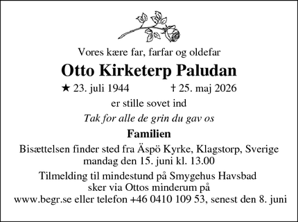 Dødsannoncen for Otto Kirketerp Paludan - Viborg