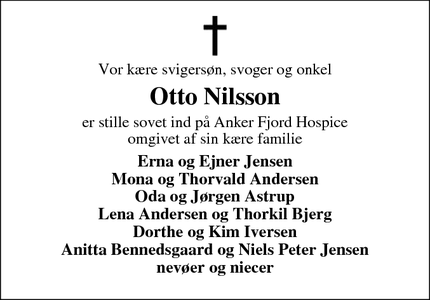 Dødsannoncen for Otto Nilsson - Ølstrup