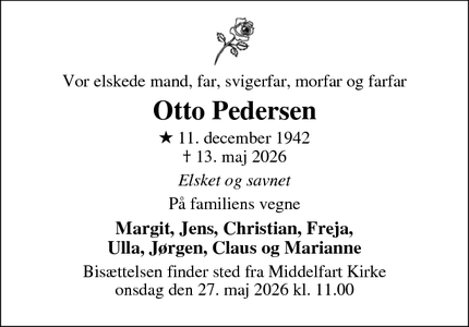 Dødsannoncen for Otto Pedersen - Middelfart