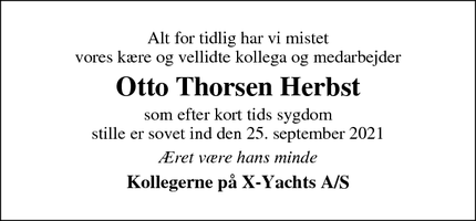 Dødsannoncen for Otto Thorsen Herbst - Marstrup