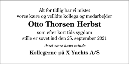 Dødsannoncen for Otto Thorsen Herbst - Marstrup