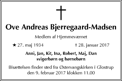 Dødsannoncen for Ove Andreas Bjerregaard-Madsen - Brabrand