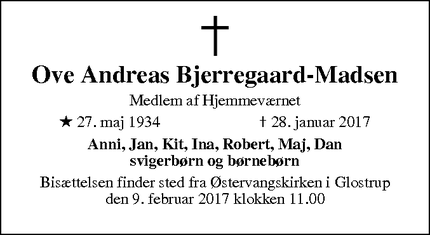 Dødsannoncen for Ove Andreas Bjerregaard-Madsen - Brabrand