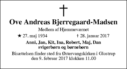 Dødsannoncen for Ove Andreas Bjerregaard-Madsen - Brabrand