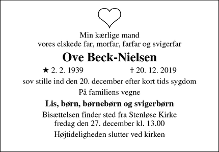 Dødsannoncen for Ove Beck-Nielsen - Odense