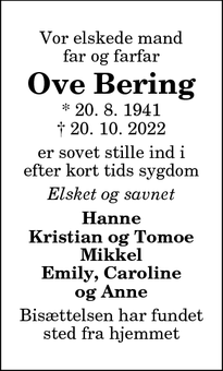 Dødsannoncen for Ove Bering - Sæby
