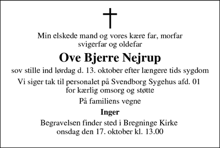 Dødsannoncen for Ove Bjerre Nejrup - Svendborg