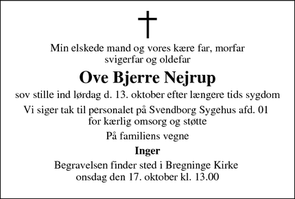 Dødsannoncen for Ove Bjerre Nejrup - Svendborg