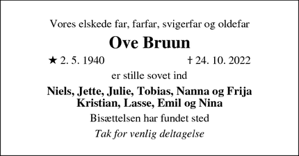 Dødsannoncen for Ove Bruun - Herlev