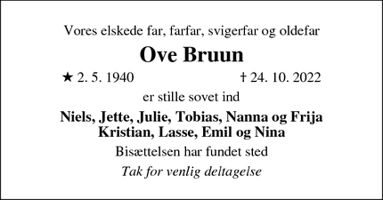 Dødsannoncen for Ove Bruun - Herlev