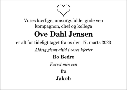 Dødsannoncen for Ove Dahl Jensen - Esbjerg V