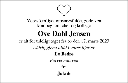 Dødsannoncen for Ove Dahl Jensen - Esbjerg V