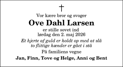 Dødsannoncen for Ove Dahl Larsen - Ravnshøj, Frederikshavn