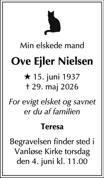 Dødsannoncen for Ove Ejler Nielsen - Vanløse 