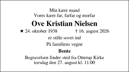 Dødsannoncen for Ove Kristian Nielsen - Vefling