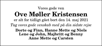 Dødsannoncen for Ove Møller Kristensen - Aalestrup