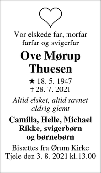Dødsannoncen for Ove Mørup
Thuesen - Ringsted
