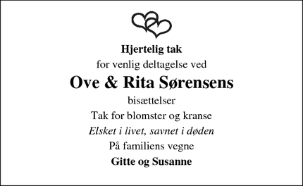 Taksigelsen for Ove & Rita Sørensens - Frederikssund
