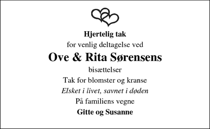 Taksigelsen for Ove & Rita Sørensens - Frederikssund