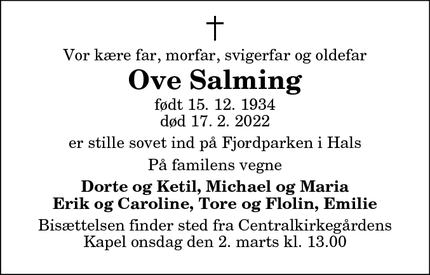 Dødsannoncen for Ove Salming - Hals