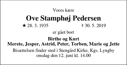 Dødsannoncen for Ove Stamphøj Pedersen - Herlev
