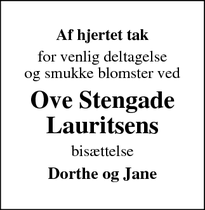 Taksigelsen for Ove Stengade
Lauritsens - Nyborg