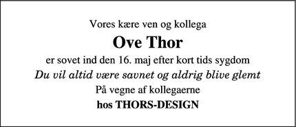 Dødsannoncen for Ove Thor - Timring