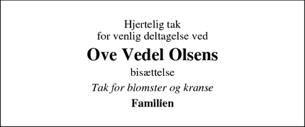 Taksigelsen for Ove Vedel Olsens - Havrebjerg