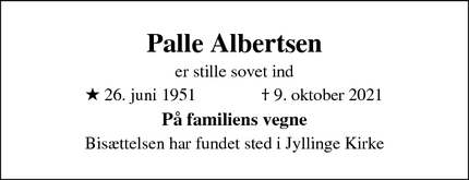 Dødsannoncen for Palle Albertsen - Roskilde
