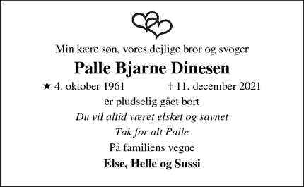 Dødsannoncen for Palle Bjarne Dinesen - Assens