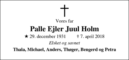 Dødsannoncen for Palle Ejler Juul Holm - Odense