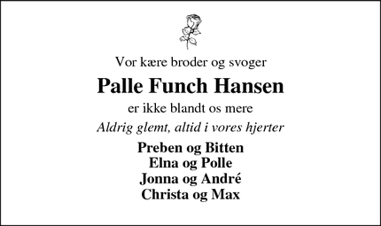 Dødsannoncen for Palle Funch Hansen - Nexø