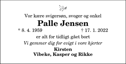 Dødsannoncen for Palle Jensen - Thisted