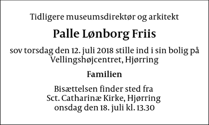 Dødsannoncen for Palle Lønborg Friis - Vissenbjerg