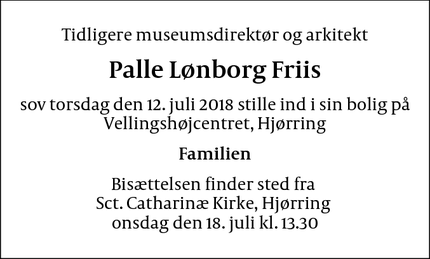 Dødsannoncen for Palle Lønborg Friis - Vissenbjerg