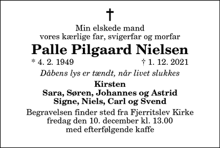 Dødsannoncen for Palle Pilgaard Nielsen - Hjørring