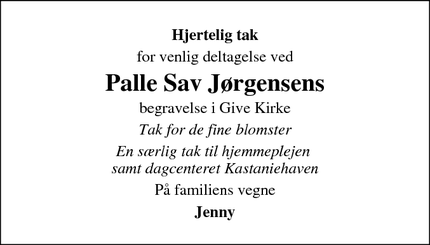Taksigelsen for Palle Sav Jørgensens - Give