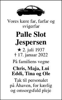 Dødsannoncen for Palle Slot Jespersen - Ferritslev.