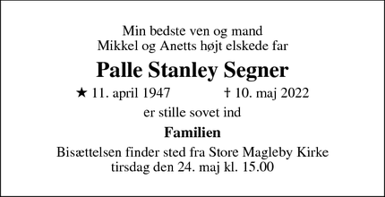Dødsannoncen for Palle Stanley Segner - Dragør 