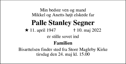 Dødsannoncen for Palle Stanley Segner - Dragør 