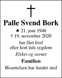 Dødsannoncen for Palle Svend Bork - Kastrup