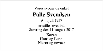 Dødsannoncen for Palle Svendsen  - Brovst