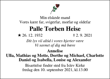 Dødsannoncen for Palle Torben Heise - Rødovre
