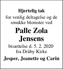 Taksigelsen for Palle Zola Jensens - Jægerspris