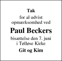 Taksigelsen for Paul Beckers - Ugerløse