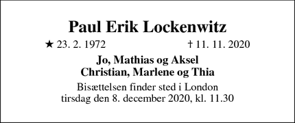 Dødsannoncen for Paul Erik Lockenwitz - Allerød