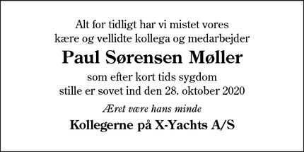Dødsannoncen for Paul Sørensen Møller - Haderslev