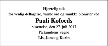 Taksigelsen for Pauli Kofoeds - Lynge